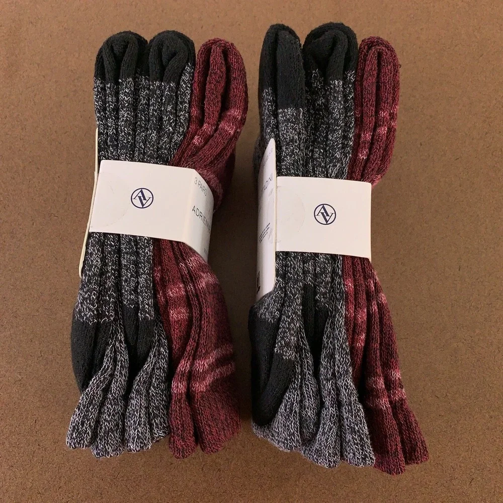 Adrienne Vittadini Women's Shoe Size 5-10 Wine‎ Striped Boot Socks 6 Pairs NWT
